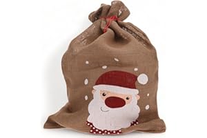 MIK funshopping Worek na prezent woreczki jutowe z kolorowym motywem bożonarodzeniowym, opakowanie na prezent, kolor naturalny, 70 cm (Święty Mikołaj)