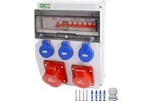 RSE BAUSTROMVERTEILER WANDVERTEILER KOMPLETT VERDRAHTET 32A 16A 230V MIT CEE DOSE ZÄHLER IP65, 9. 1x32a 1x16a 3x230 MIT LS+FI