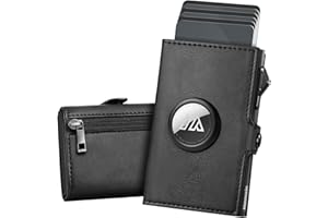 Manmaxim Airtag Wallet with Compact, Pop-up Air Tag Wallet for 8-10 Cards, 10+ Banknote & 2 ID Windows RFID Card Holder Wallets with Coin Pocket Smart Wallets for Men UK, (Black)