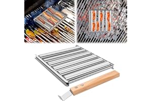 Vibbang Barbecue Sausage Roller Grill, BBQ Hot Dog Griller Rack, Stainless Steel Hot Dog Roller For Grill Top, With Extra Long Wood Handle, Evenly Cooked for Sausages, Buns, Hot Dog, Burritos