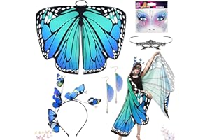 BITOYO Disfraz de Mariposa para Mujer, Chal de Alas de Mariposa Adulto, Disfraz de Mariposa Niña Tela Suave con Máscara y Diadema para Halloween Carnaval Fiesta Cosplay Navidad Fiesta de Baile