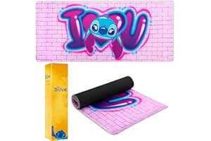 Disney Tappetino Mouse - Tappetino Scrivania Stitch Baby Yoda Gaming Mouse Pad Grande Antiscivolo Desk Mat 80cm x 36cm Sottomano Accessori Ufficio Casa (Rosa Stitch)