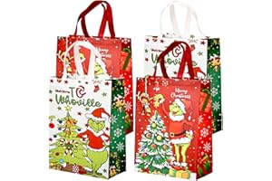 GYOUNGT Christmas Reusable Grocery Bag, Grinch Large Tote Bag with Handle, Gift Present Bag, Shopping Bag for Holiday Xmas Girls Boys