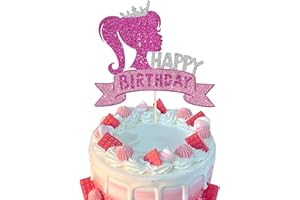 SYKYCTCY 1 Stück Prinzessin Tortendeko Glitzer Happy Birthday Kuchen Deko für Braut Hochzeit Dusche Baby Dusche Prinzessin Geburtstag Kuchen Deko Princess Thema Party Kuchen Dekoration Rose Rot