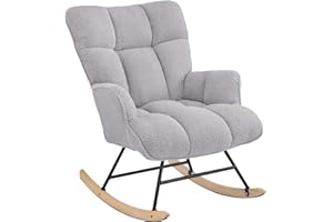 Aunekiv Schaukelstuhl, Stillsessel Schaukelsessel, Teddystoff Gepolsterter Schwingsessel Lesesessel Relaxstuhl Sessel mit Holzkufen, Armlehne, für Wohnzimmer, Schlafzimmer, Babyzimmer, Grau