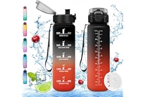 Stylanda Gourde Sport, 500/1000/1500ml, Sans BPA, Étanche & Réutilisable, Bouteille d'Eau avec Marqueur de Temps et Filtre, Convient Pour Enfant & Adulte, Sport, Yoga, Camping, Gym