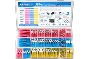 Kuject 320 PCS Heat Shrink Wire Connectors, Multipurpose Waterproof Electrical Wire Terminals kit, Insulated Crimp Connectors Ring Fork Spade Butt Splices for Automotive Marine Boat Truck