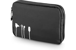 TROIKA Black Tech Pouch 2 - BBL64/BK - Kabeltasche für Elektronikzubehör – großes Fach mit 2-Wege Reißverschluss und 6 Netzfächern, Tarpaulin – schwarz