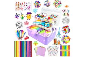 BNUZEIYI 3000 Bastelset Kinder Basteln Bastelkoffer mit Pfeifenreiniger Bastelsets für Kinder im Alter von 4-6, 6-8, 8-12 DIY Schulbedarf Material Bastelbox Set Spielzeug Geschenke für Mädchen Jungen, Lila