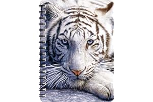 3D LiveLife Jotter - White Tiger Repose od Deluxebase. Soczewkowy kołonotatnik A6 z motywem dużego kota 3D. Gładkie kartki. Papier z recyklingu. Dzieło na licencji. Renomowany artysta, David Penfound