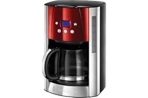 Russell Hobbs Cafetière [Technologie WhirlTech-extraction optimale] Luna rouge (1000W,Verseuse en verre 1,5L, 12 tasses, Programmable, Minuteur digital, Auto-Nettoyante) Machine à café filtre 23240-56
