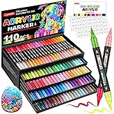 Lyuvie 220 Colours Acrylic Paint Markers,110 Pack Acrylic Paint Brush Tip Pens for Rock Fabric Stone Wood Glass Plastic Paper