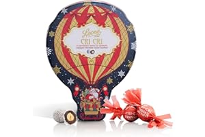 PASTIGLIE LEONE Leone dal 1857 - Latta Cri Cri Torinesi Cioccolato Fondente - Nocciola Ricoperta di Cioccolato e Granella di Zucchero - Edizione Limitata Natale in Mongolfiera - Latta Mongolfiera 60 gr
