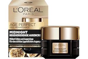 ‎L'OREAL PARIS L'Oréal Paris Midnight Augencreme für Frauen: für sichtbar jugendlichere, wachere Augen mit Antioxidantien-Regenerationsformel und seidenartige Textur, Age Perfect Zell Renaissance1x 15ml