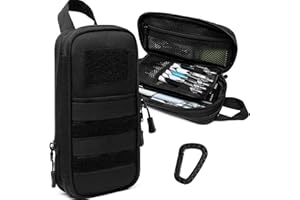 BlesMaller Piórnik dla nastolatków, na przybory szkolne, piórnik taktyczny, do szkoły i biura, z możliwością rozbudowy, czarny