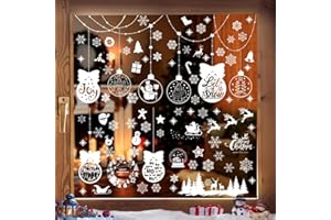 GUGATAD Vetrofanie Natalizie per Finestre,9 Fogli Natale Vetrofanie Fiocco di Neve,Natale Vetrofanie Addobbi Natale Adesivi Rimovibile Adesivi Natale DIY(200 Fogli)
