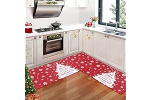 CAROMIO Christmas Kitchen Mats Set of 2, Flax Rugs and Mats Farmhouse Snowman and Christmas Tree Mats for Floor Bathroom, Kitchen Decorations for Home 40x60cm + 40x120cm