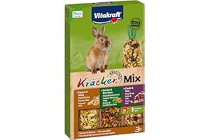 VITAKRAFT- Kräcker Mix, Bâtonnets À Grignoter Pour Lapins Nains, Avec Pop-Corn Et Miel, Légumes Et Betterave Rouge, Raisin Et Noix, Sans Sucre Ajouté Ni Céréales (1X 160G)