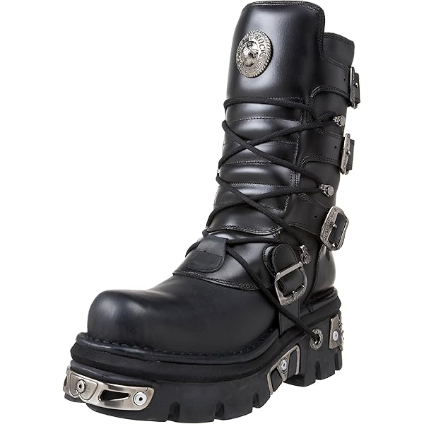 Stivali Uomo Pelle Alti Cintura In Pelle Metallizzata Con Fibbia