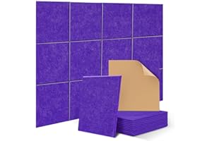 JAMELO 12 Stück quadratische selbstklebende Akustikplatten aus Polyester zur Schalldämmung, 30 x 30 x 1 cm filzartige schallabsorbierende Paneele für die Wand Decke Tür vom Studio Büro Lila