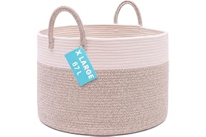 OrganiHaus Cesta Porta Giochi Bambini 33x50cm Marrone/Bianco – Organizer in Corda di Cotone per Cameretta, Coperta, Giocattoli o Lavanderia