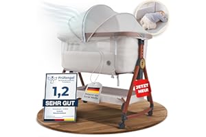 ‎KUNU KUNU® Babybett - Beistellbett Baby mit Rollen für Boxspringbett - 3 in 1 rollbares Baby Bett Reise Babywiege - Stubenwagen mit Wiegefunktion & höhenverstellbar - Sicheres Reisebett inkl Reisetasche