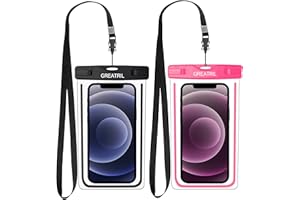 GREATRIL Wasserfeste Handyhülle(2 Stück), Unterwasser Handyhülle für Schwimmen, Baden, Kochen, Tauchen, Kompatibel mit iPhone 13/12/11/XR Samsung A52S/A53/A72/S22/S21 bis zu 7 Zoll (Black+Pink)