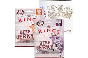 Kings - Beef Jerky - Variety Case - High Protein Snacks, Marinated and Cooked Meat - Sweet and Smokey BBQ - 6 of Each Flavour - Bulk Box of 12 x 60 g Packs