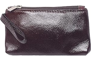 BAWAKO Mały portfel z prawdziwej skóry z dwiema kieszeniami zapinanymi na zamek błyskawiczny, portmonetka na drobne monety, karty, brązowy 2