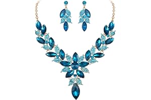 EVER FAITH Parure Mujer Joya Boda Hoja Cadena Elegante Collar Pendientes Set Crystal Rhinestone