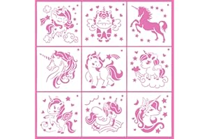 OOTSR 9 PCS Plantillas de Dibujo para Unicornio, 19 * 19CM Plantillas Reutilizables, plantilla para Pintar sobre Tela de Madera, Camisetas, Decoración de Paredes Y el Hogar
