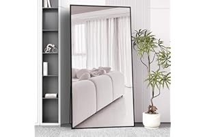 Beauty4U Full Length Mirror 200x100cm Free Standing, Hanging or Leaning, Large Floor Mirror with Black Aluminum Alloy Frame for Living Room or Bedroom