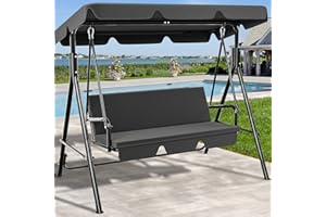 ‎YITAHOME YITAHOME Hollywoodschaukel, 3 Sitzer Outdoor Hollywoodschaukeln mit Liegefunktion, Metall Gartenschaukel mit Verstellbarem Sonnendach & Abnehmbarem Kissen für Erwachsene, 270KG Belastbar, Grau