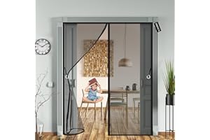 AMZSUN porte moustiquaire magnetique 210 x 220 cm Anti Insecte Mouche Moustique Fermeture Automatique pour Couloirs Portes Patio Installation Facile Sans Outils - Noir