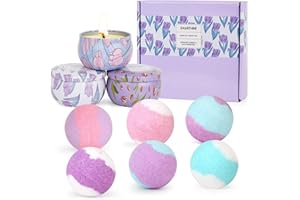 ‎KWANITHINK KWANITHINK Badebomben Frauen Geschenk Set, Badebombe Kerzen Geschenkset 9PCS, 6 Bio Badekugeln und 3 Duftkerzen, Badebomben Weihnachten Geschenkideen, Bath Bombs Set für Geburtstag, Jahrestag