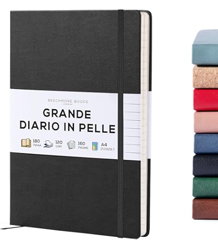 Taccuino Beechmore Books A4 Righe - Copertina Rigida Pelle Vegana, Carta Spessa 120g/m&sup2;, Ideale Regalo