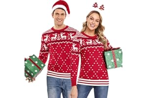 Litherday Maglione di Natale Maglione Natalizio Uomo Maglione Natalizio Donna Maglia a Maniche Lunghe con Motivo Renne Maglioni di Natale di Coppia Maglione Natalizio in Famiglia