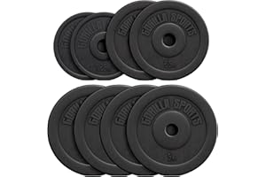 GORILLA SPORTS® Disque Musculation - Simple 1,25-15kg / Jeu 27,5-30 kg, Réglable, Ciment, Plastique, Ø 31 mm, Noir - Set de Poids, Matériel de Musculation, Sport Maison, Fitness