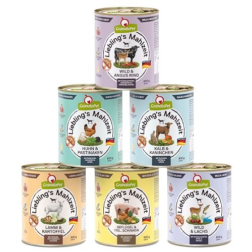 GranataPet Liebling's Mahlzeit Multipack 1, Wet Food for Dogs in Trial Pack, Complete Food without Grains, Dog Food with High Meat Content and High-Quality Oils, 6 x 800 g