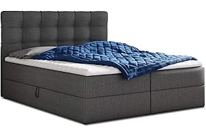 ‎SOFNET Boxspringbett Best mit 2 Bettkästen, Doppelbett mit Bonell-Matratze und Topper, Polsterbett, Bett, Bettgestell, Stilvoll, Schlafzimmer (Graphit (Inari 94), 140 x 200 cm)