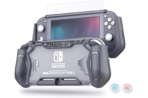LEYU SMART LEYUSMART Housse de Protection pour Nintendo Switch Lite, Housse de Protection avec Protecteur d'écran en Verre trempé HD et Capuchons pour Le Pouce,Gris