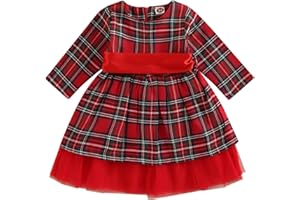 Geagodelia Vestito di Natale per Bambina Abito Neonata con Manica Lunga a Girocollo Abito da Principessa Rosso Vestito Natalizio Bimba Autunnale Invernale