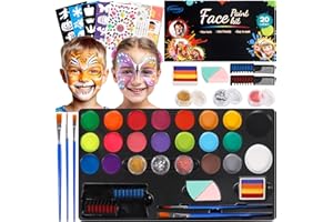 DONGQI Farba do ciała do twarzy, paleta do makijażu dla dzieci, 20 kolorów, paleta tatuażu, obraz olejny, bezpieczna, nietoksyczna, na Halloween, Boże Narodzenie, karnawał, imprezy tematyczne
