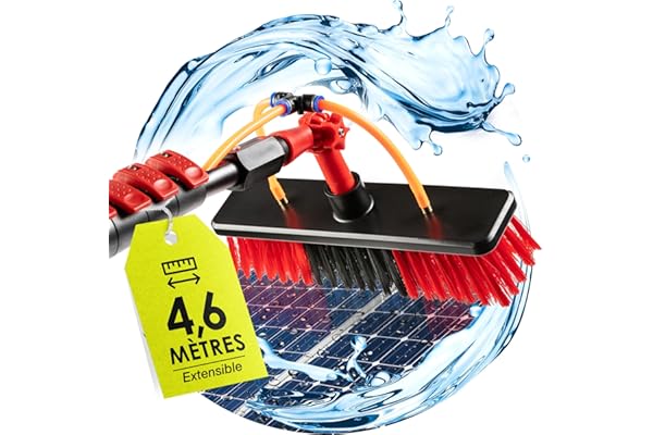 BoomDing Perche Télescopique Nettoyage Panneaux solaires, Extensible à 4,60 metres, Brosse telescopique toiture avec Tuyau Intérieur Balai telescopique pour Toit