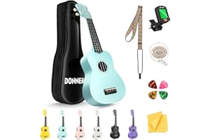Donner Soprano Ukulele for Beginner Ukelele with Free Online Lesson Bag Strap String Tuner Pick Cloth, DMU-01 21 Inch Matte ukalalee Bundle Kit Macaron Series-Green