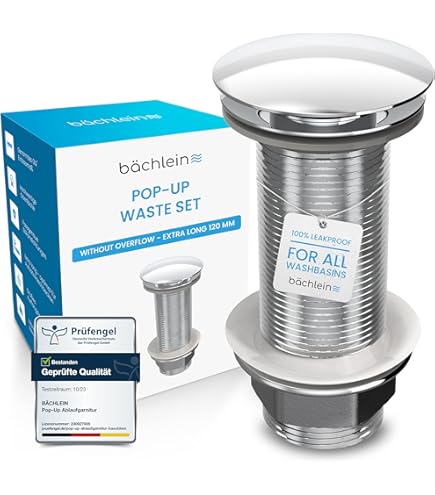 Clickbasin 100mm Long Unslotted Basin Waste | Pop Up Push Click Stainless Mechanism | For Basins With No Overflow | Longer To Aid Fitting To Thicker Counter Top Surfaces - View #10