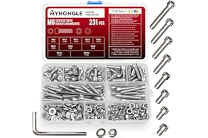 MYHONGLE 231 Stück M6 Schrauben Set, Edelstahl Zylinderschrauben mit Innensechskant Schrauben Muttern Set mit Unterlegscheiben Set, Sechskantschrauben Maschinenschrauben Sortiment, Gewindeschrauben Set