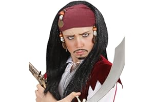 W WIDMANN MILANO Party Fashion - 6289C - Perruque enfant pirate des Caraïbes, noir, avec bandana et perles, carnaval, fête à thème