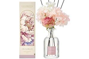 COCORRÍNA Fiore Diffusore Profumo Ambiente 250ml con 8 Bastoncini, Cherry Blossom, Diffusore di Olio Essenziale di fragranza per la casa per la Decorazione della mensola del Bagno