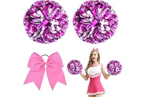 Meanju 3 Piezas Pompoms Animadoras, Pompones de Animadora con Asas, Pompones Animadora Rosa, Cheerleader Pompom para Deportes Team Spirit Cheering Reemplazo para Fiestas Pompones Deportivos